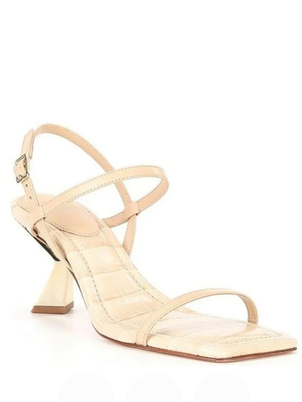 Antonio Melani Heeled Sandals 7 Cream Embossed Leather Fran Strappy New $110